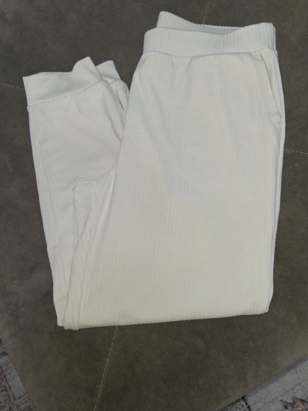 T by Talbots Stretch Rib Velour Ivory Jogger Pants NWT Sz PL